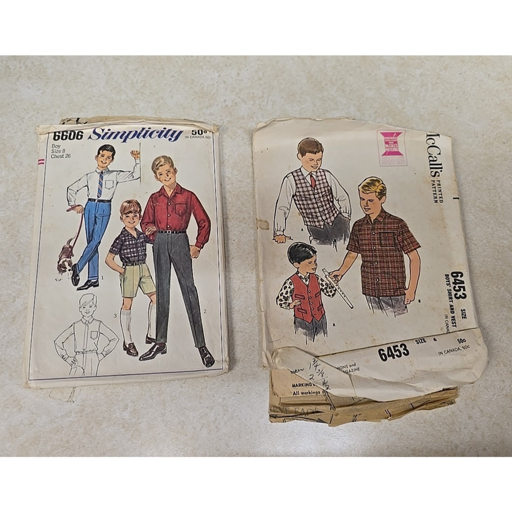 Lot of 2 Vtg Simplicity McCall's Shirt Pants Shorts Boys Sewing Patterns Size 8